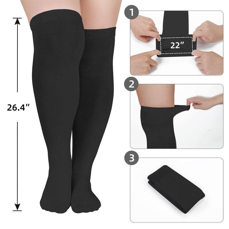 Zando Women Plus Size Over the Knee Thigh High Socks Thin Tube Cosplay Long Tights Solid Sport Thigh High Stocking Socks 1 Pack Black Prime US Size 8-12 - Image 2